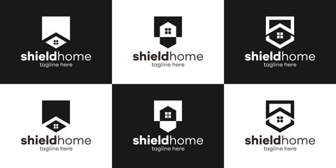 shield and home logo design icon vector illustration