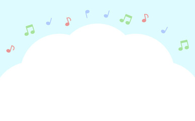 雲と音符と雲の背景　ブルー　コピースペースあり