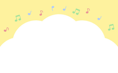 雲と音符と雲の背景　イエロー　コピースペースあり