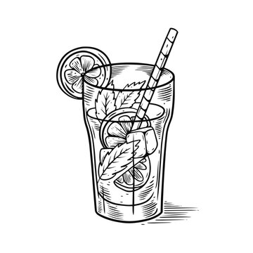 recommend clip art: Drink lemonade hand drawn outline engraving style vector illustration.