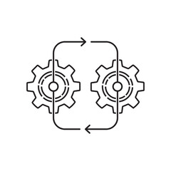 effective integration icon with two thin line gear. concept of work flow symbol or easy technical procedure. linear simple trend modern logotype graphic stroke design web element isolated on white