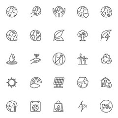 Happy Earth day line icons set