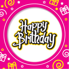 Graffiti Happy Birthday Text on White Circle and  Pink Background Vector Illustration