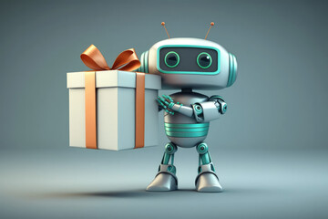 Cute robot holds gift box. Generative AI