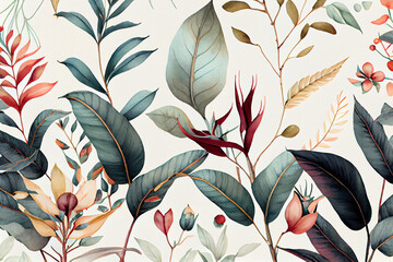 Botanical watercolor wallpaper pattern. generative ai