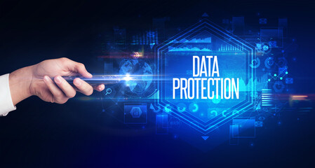 hand holding wireless peripheral, cyber security concept