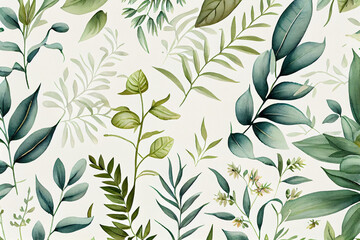 Fototapeta premium Botanical watercolor wallpaper pattern. generative ai