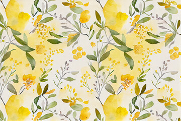Fototapeta na wymiar Botanical watercolor wallpaper pattern. yellow tone. generative ai