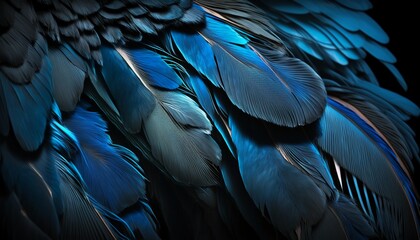 Macro blue feathers pattern background