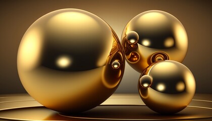 Three golden balls on golden background