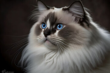 Portrait A beautiful male Ragdoll purebreed cat photography made with Generative AI