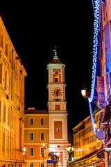 Street Christmas Decorations Steeple Outside Cathedral Nice France