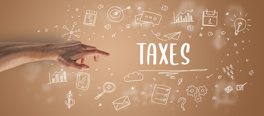 Close-Up of cropped hand pointing at business inscription