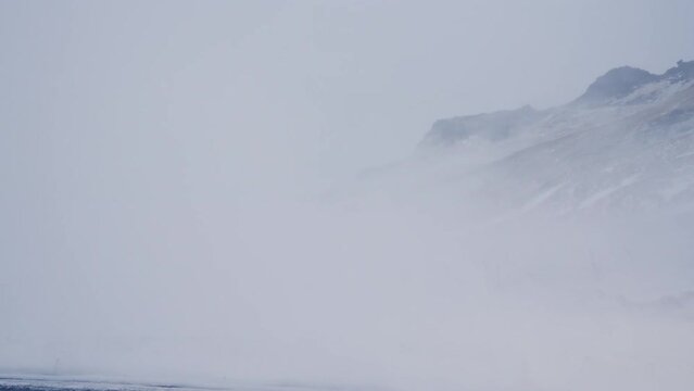 Blizzard Over Mountains And Road, Vik
