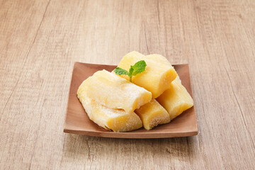 Cassava Tape (Tape Singkong), Indonesian traditional food, made from cassava with fermentation. 

