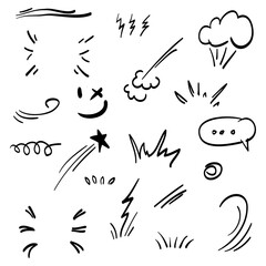 Doodle set cartoon expressions effects. Hand drawn emoticon effects design elements. vector illustration - obrazy, fototapety, plakaty