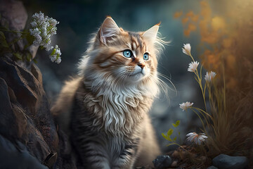 Obraz premium Portrait Cute cat enjoying himself outdoors photography made with Generative AI