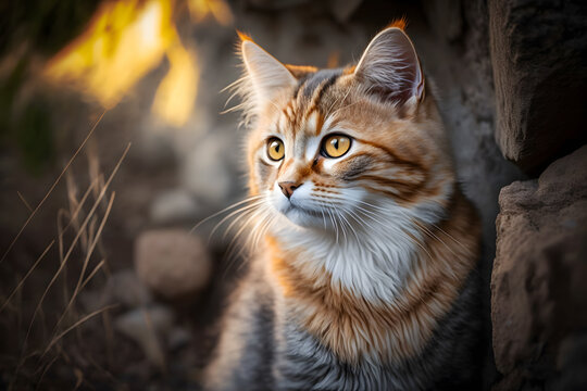 Portrait Cute cat enjoying himself outdoors photography made with Generative AI