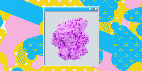 Contemporary digital collage art. Modern trippy design. Creative banner with candy object  and...