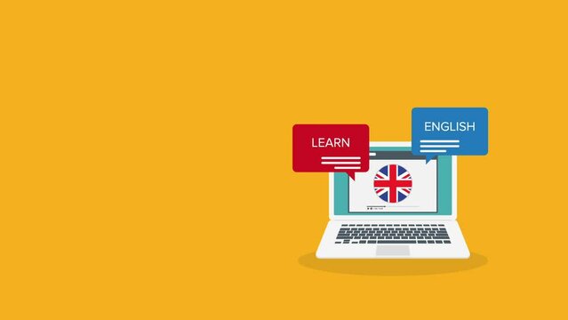 Learn English online on laptop computer. Study, education of foreign language lesson. internet learning course, lesson.