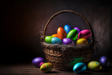 Fototapeta na wymiar Colorful Easter Eggs on wooden table