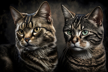 Portrait Two friendly cats photography made with Generative AI