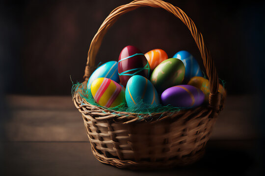 Colorful Easter Eggs on wooden table