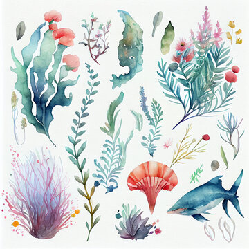 sea collection watercolor created by Generative Ai Tool