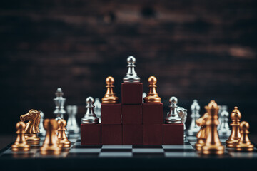 chess piece on chess board game for ideas, challenge, leadership, strategy, business, success or...