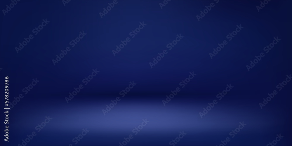 Poster Abstract illuminated empty dark blue stage. Design template. 3d vector background