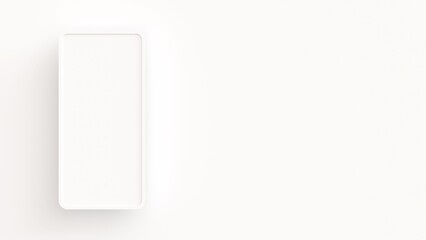 スマートフォンサイズのフレームが左端にある、余白の広い白い3D背景