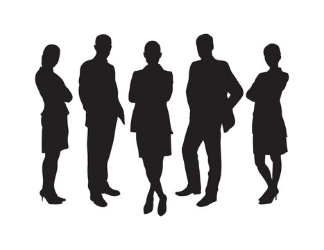 Business team standing together pose silhouette vector white background.