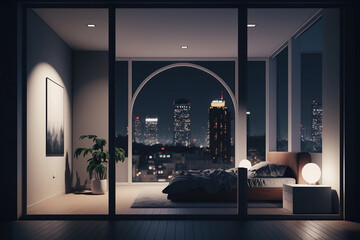 Nighttime Ambiance in an Apartment Room, Generative AI.