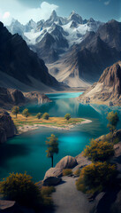 Fototapeta na wymiar pakistan lake in the mountains