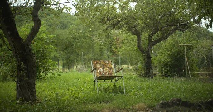 An old camping chair in a garden
