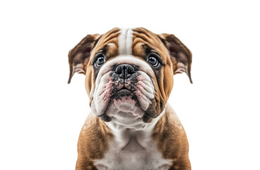 Cute puppy of English Bulldog isolated on transparent background. PNG. Portrait of a cute dog. Digital ai art