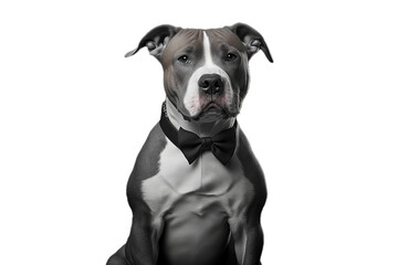 Elegant Pitbull dog  in a bow tie on isolated on transparent background. PNG Portrait of a cute Pitbull dog. Digital ai art