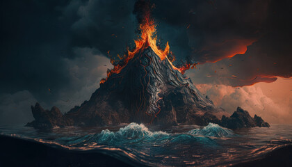 lava coming out of volcano, nature, landscape, mountain Generative AI, Generativ, KI