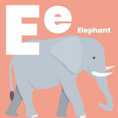 Cute children ABC alphabet flashcard words with the letter E