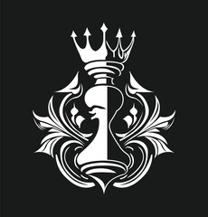 chess piece regal queen vector logo classical style simple white and black color
