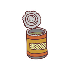 Hand drawn canning tin, sketch colored vector illustration