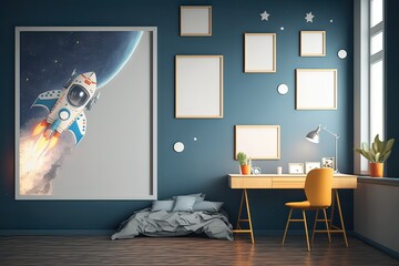 Mockup Posters in Kids Room: Modern Teen Space Style. Photo generative AI