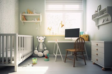 Work From Home With Nursery. Photo generative AI