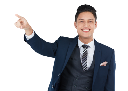 A cheerful businessman or corporate employee making a hand gesture to emphasize the importance of financial investment in marketing and advertising strategies isolated on a png background.