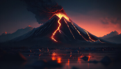 lava coming out of volcano, nature, landscape, mountain Generative AI, Generativ, KI