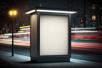 Public Place Advertising Awesomeness: A Generative AI-Illustrated Vertical LED Billboard with Empty Copy Space Screen and Bright Display at Night