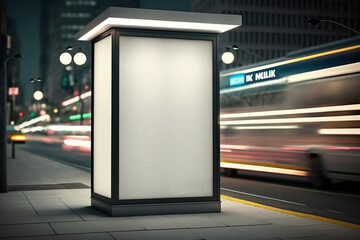 Nighttime Advertising Brilliance: A Generative AI-Illustrated Vertical LED Billboard with Empty Copy Space Screen in Public Place