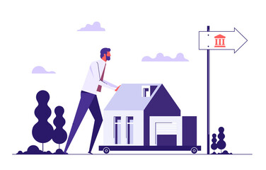 House mortgage refinancing, real estate investment. Invest in house, property purchase, loan refinance concept vector illustration