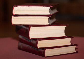 Books in the library. Close-up