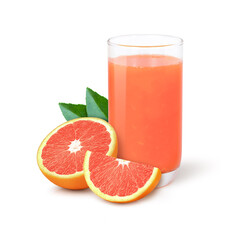 Grapefruit juice with fresh fruit isolated on white background.